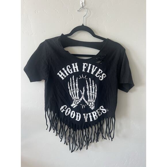 Good Vibes Tops - The Drive, High Fives Good Vibes Crop Tee, Fringe Halloween, Goth, Size Small